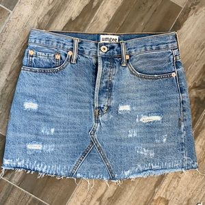 Frayed edge button fly denim Jean skirt